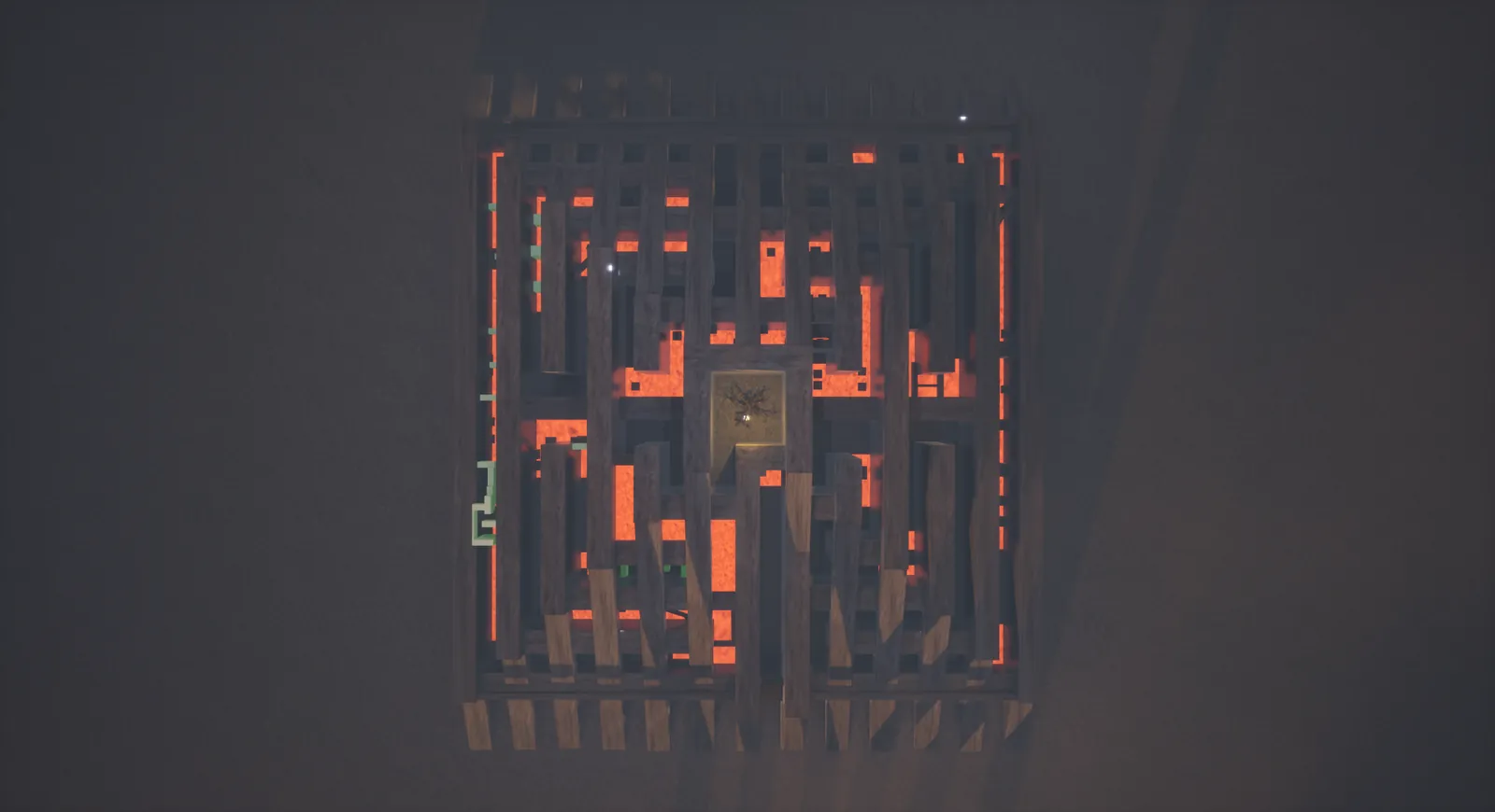 Top-down view of the finished temple and its lava channels